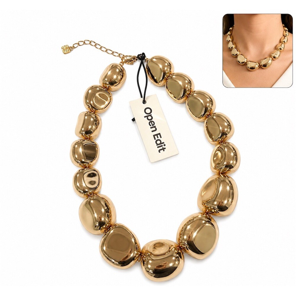 $40 Nordstrom Open Edit Chunky Statement Bead Necklace Gold Extender Chain gift